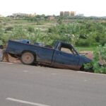 Blue pickup truck after crash in Burkina Faso, 2009